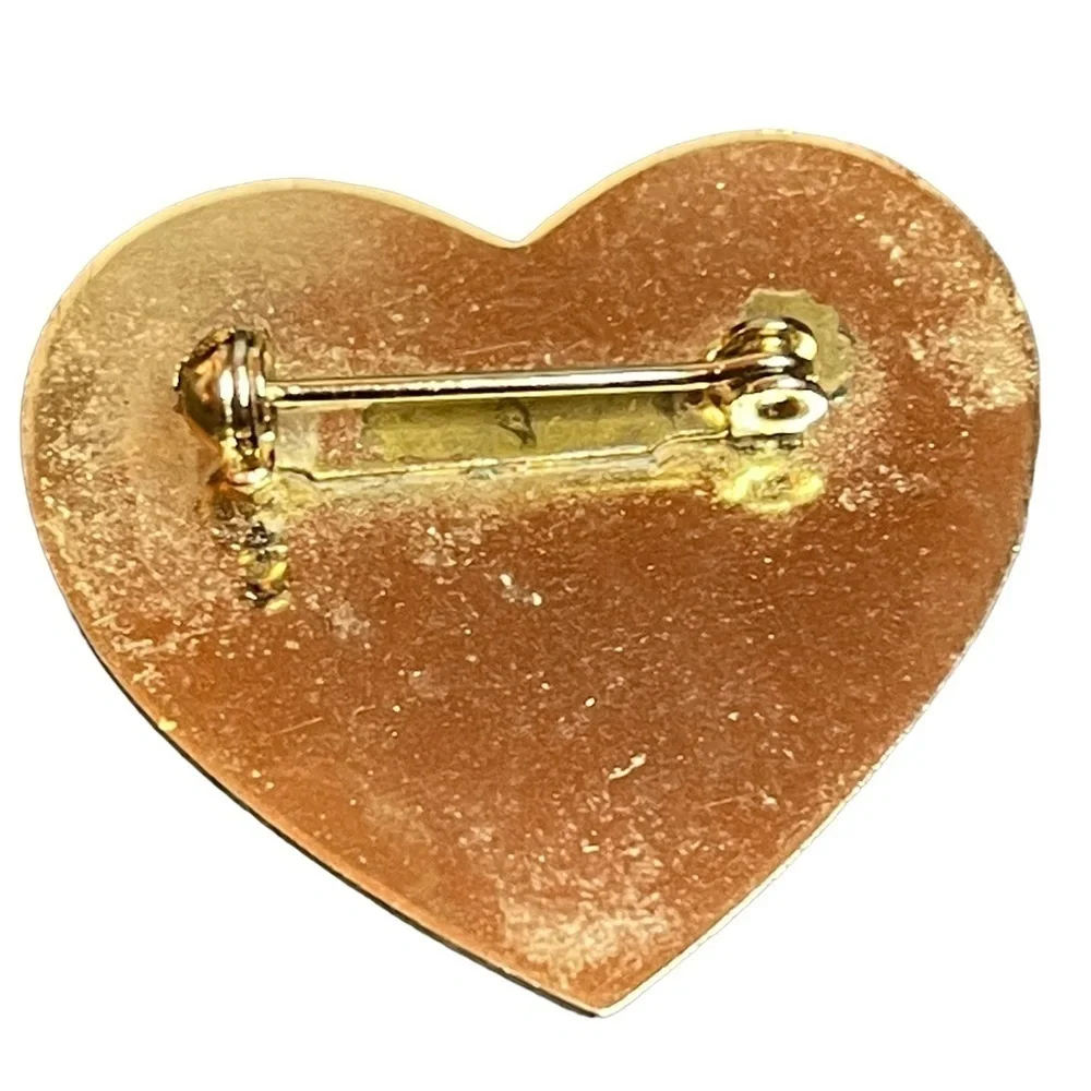 Vintage 80’s I Heart You Pin Red‎ & Yellow Enamel & Gold Tone Metal Back 1.25”